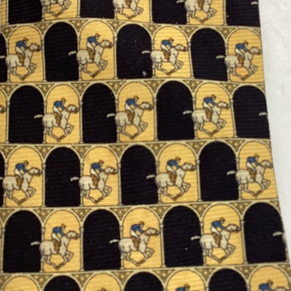 Henri Christian 100% Silk Gold Black Horse Racing Jockey Neck Tie‎